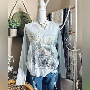 Forever 21 Vintage Style 1995 Muscle Car Keep Rollin’ It Long Sleeve Waffle Knit